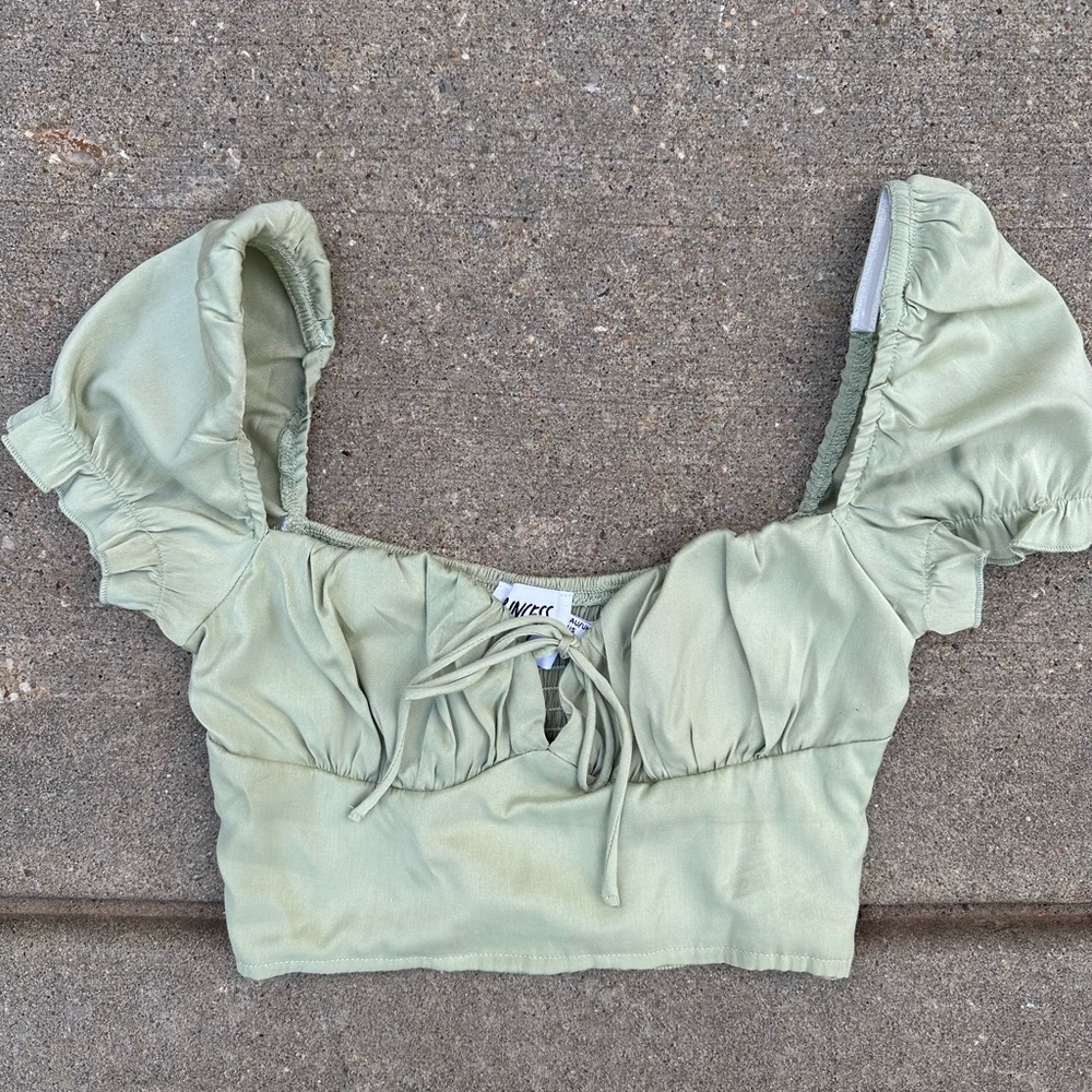 Princess Polly Green Puff Sleeve Ruched Crop Top